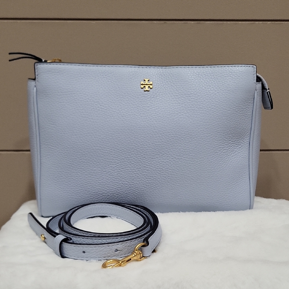 Tory Burch Soft Blue Crossbody Bag with Gold Accents